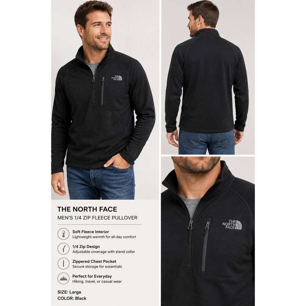 The North Face Men's Black 1/4 Zip Fleece Pullover Jacket Size Large Outdoor